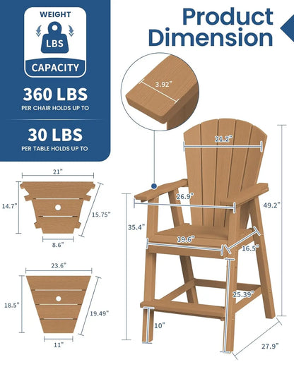 Set of 2 HDPE Tall Adirondack Chairs with Connecting Tray, All-Weather Design