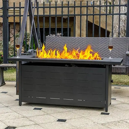 57" Outdoor Propane Fire Pit Table – 50,000 BTU with Lava Rocks, Lid & Weatherproof Cover