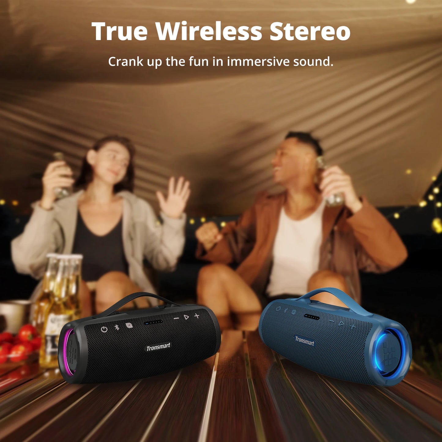 Tronsmart Mirtune S100 Bluetooth Speaker, 50W Powerful Sound, IPX7 Waterproof, Retractable Handle, Built-in Power Bank