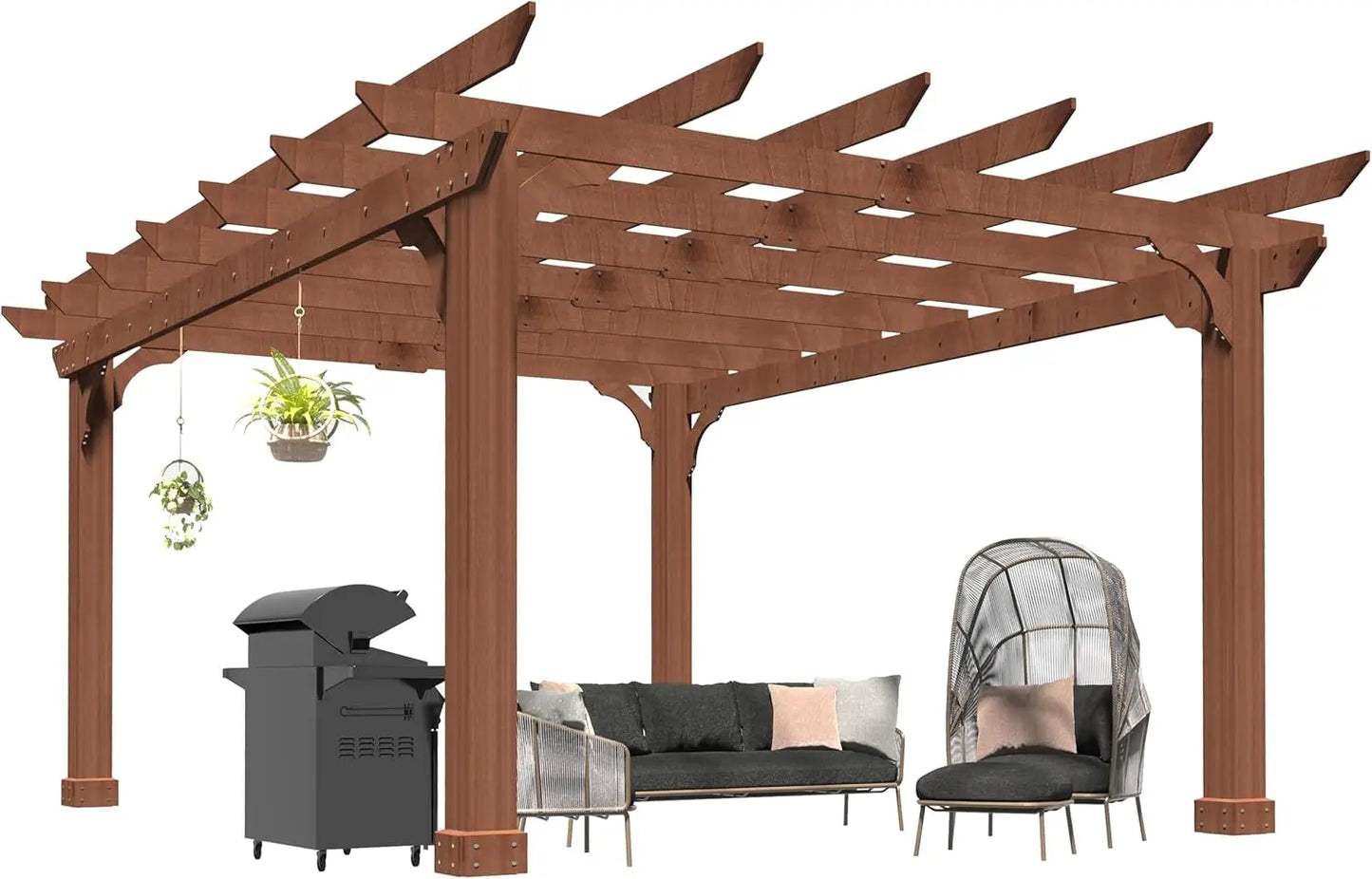 10' x 12' Cedar Wood Pergola with Flat Roof, Outdoor Gazebo for Patio, Deck & Backyard
