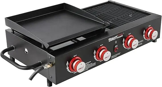 GD4002T 4-Burner Tailgater Grill and Griddle Combo, Portable Flat Top Propane Gas Grill with 40,000 BTUs Output for Backyard or Camping.