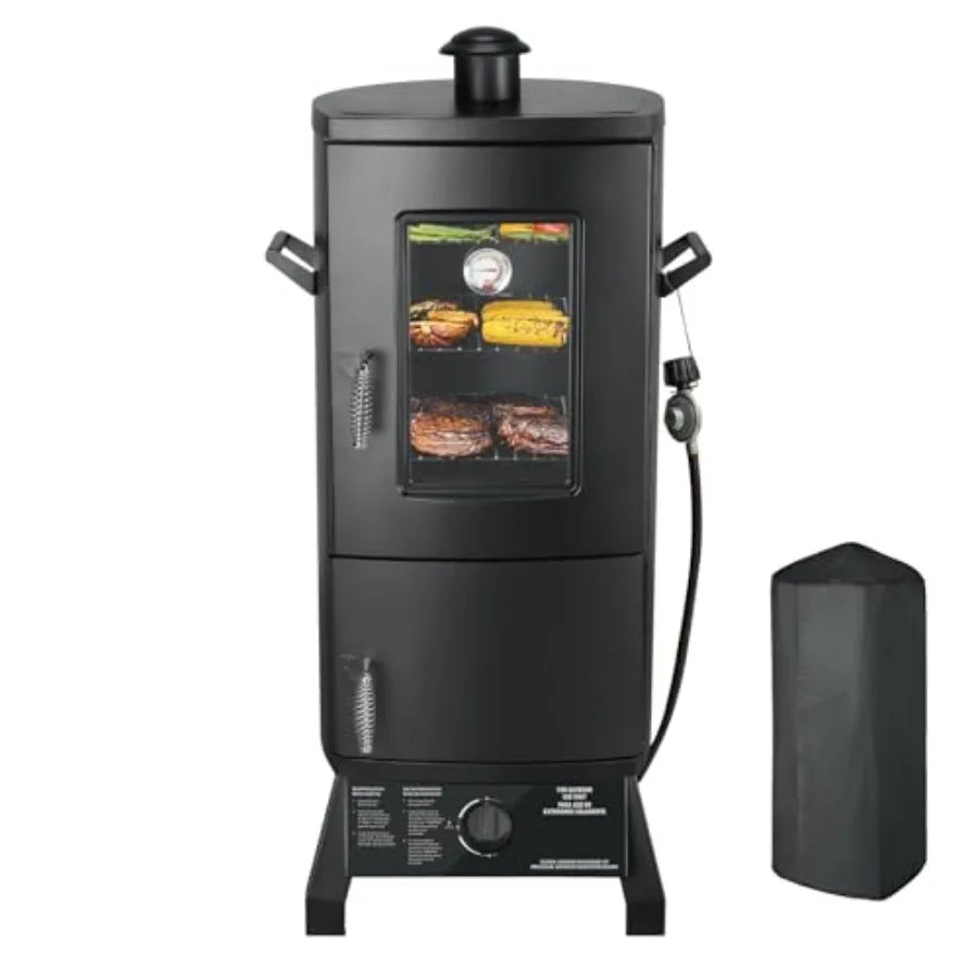Heavy-Duty Vertical Propane Smoker with Cover & 3 Removable Racks