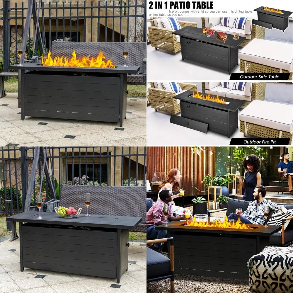 57" Outdoor Propane Fire Pit Table – 50,000 BTU with Lava Rocks, Lid & Weatherproof Cover