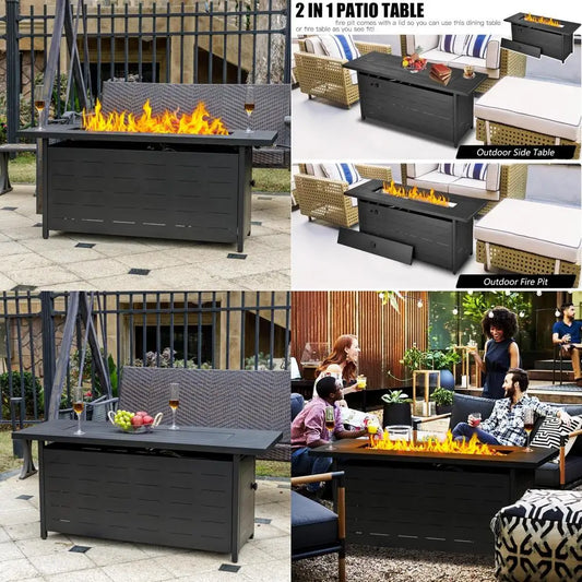 57" Outdoor Propane Fire Pit Table – 50,000 BTU with Lava Rocks, Lid & Weatherproof Cover