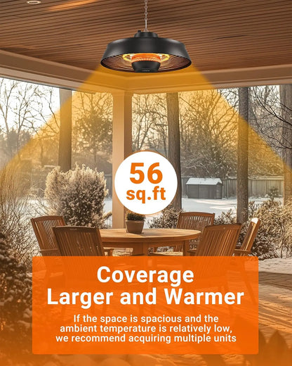 Limited Time Offer! 1500W Outdoor Hanging Heater 3S Fast Heating with Remote Adjustable Height Waterproof