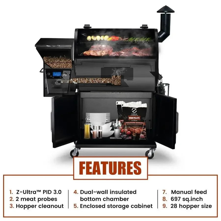 2026 Electric Pellet Smoker & Grill – 700 sq. in. Cooking Space, PID 3.0 Precision Control, Dual Meat Probes & 28-Hour Hopper
