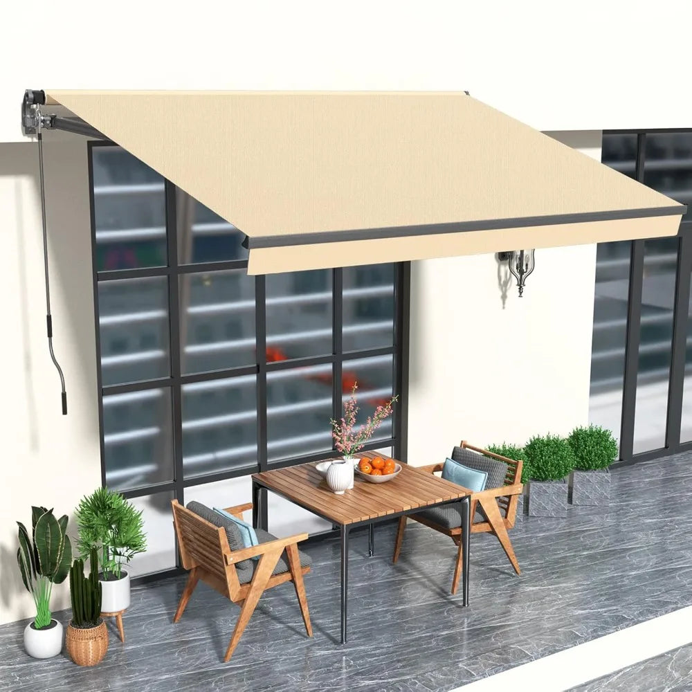 8.2' x 6.5' Retractable Patio Awning with Manual Crank & Waterproof Cover