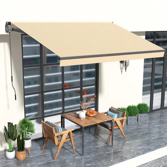 8.2' x 6.5' Retractable Patio Awning with Manual Crank & Waterproof Cover