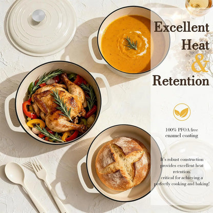 6QT Enameled Cast Iron Dutch Oven, Heavy-Duty Pot for Bread, Braising & Soups, Oven Safe, Includes Gloves