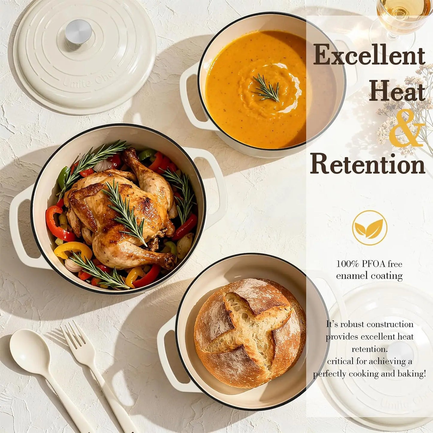 6QT Enameled Cast Iron Dutch Oven, Heavy-Duty Pot for Bread, Braising & Soups, Oven Safe, Includes Gloves