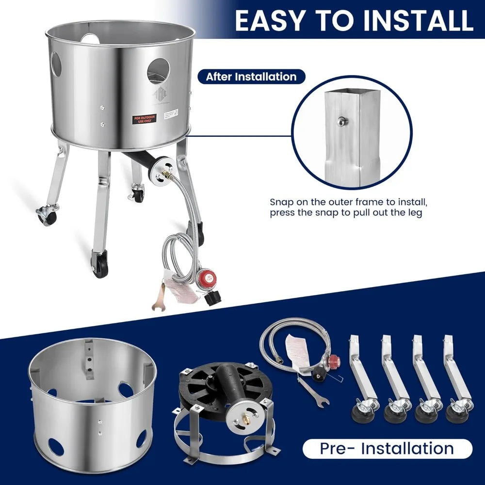 ARC Stainless Steel Propane Burner – 200,000 BTU High-Output Outdoor Stove with Wheeled Legs & 360° Windscreen