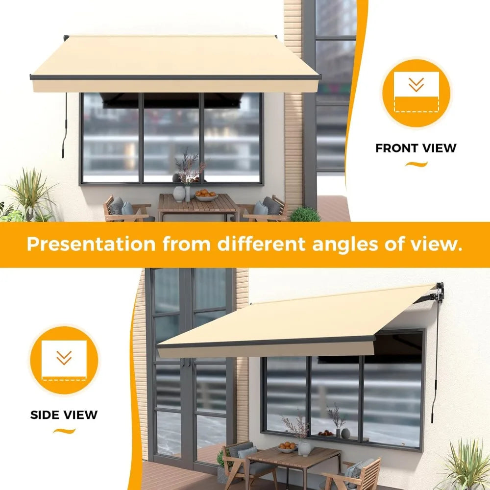 8.2' x 6.5' Retractable Patio Awning with Manual Crank & Waterproof Cover