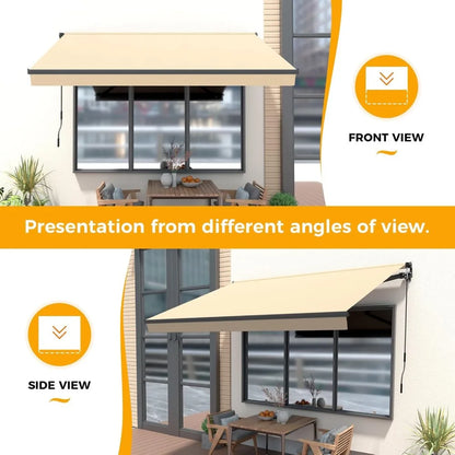 8.2' x 6.5' Retractable Patio Awning with Manual Crank & Waterproof Cover