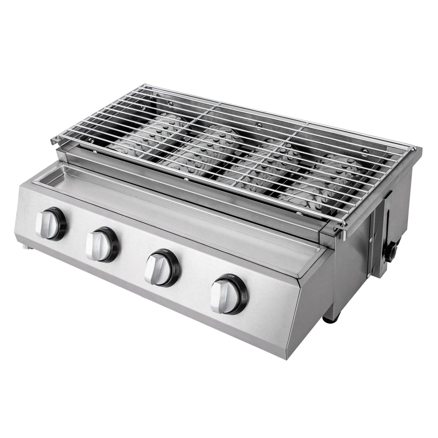 Stainless Steel Smokeless Barbecue Grill, 4 Burners, Outdoor Grill, Portable BBQ LPG Gas Removable Grill for Patio Garden.
