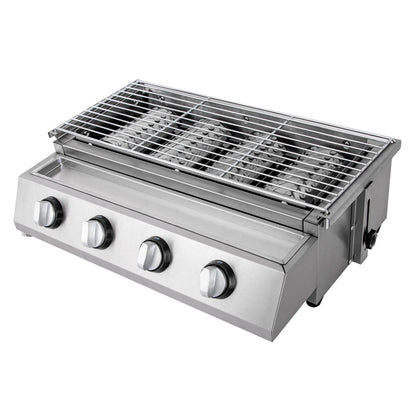 Stainless Steel Smokeless Barbecue Grill, 4 Burners, Outdoor Grill, Portable BBQ LPG Gas Removable Grill for Patio Garden.
