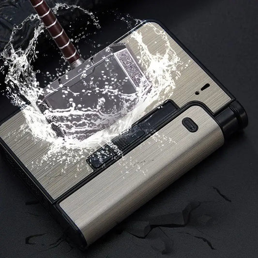 Portable Automatic Cigarette Case Metal Holder Box for 10 King Size Cigarettes, Lighter Not Included