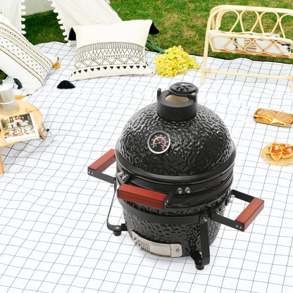 13" Ceramic Charcoal Grill & Smoker with Round Design for Outdoor Cooking