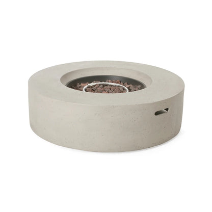 M138 Round Outdoor Concrete Propane Fire Pit-Modern Light Grey for Patio- Garden and Backyard. No Assembly Needed for Camping