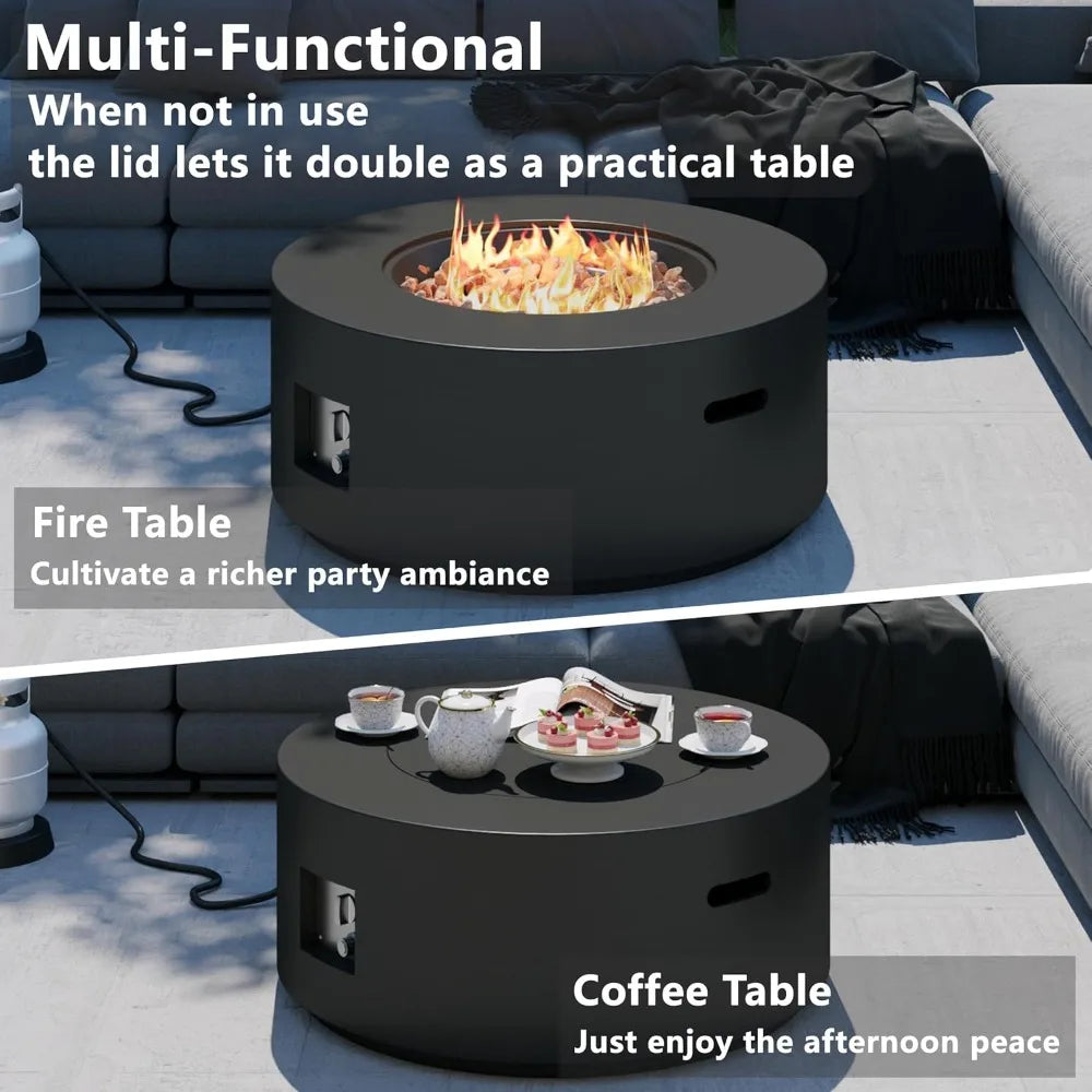 32-Inch Round Propane Fire Pit Table, 50,000 BTU Outdoor Heater with Lid & Lava Rocks