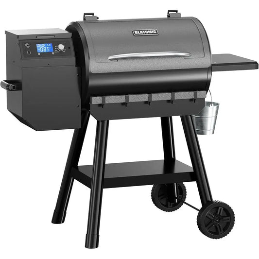 Wood Pellet Smoker Grill with 456 Sq. In. Cooking Area, Auto Feed, 8-in-1 BBQ, Meat Probe & Side Table
