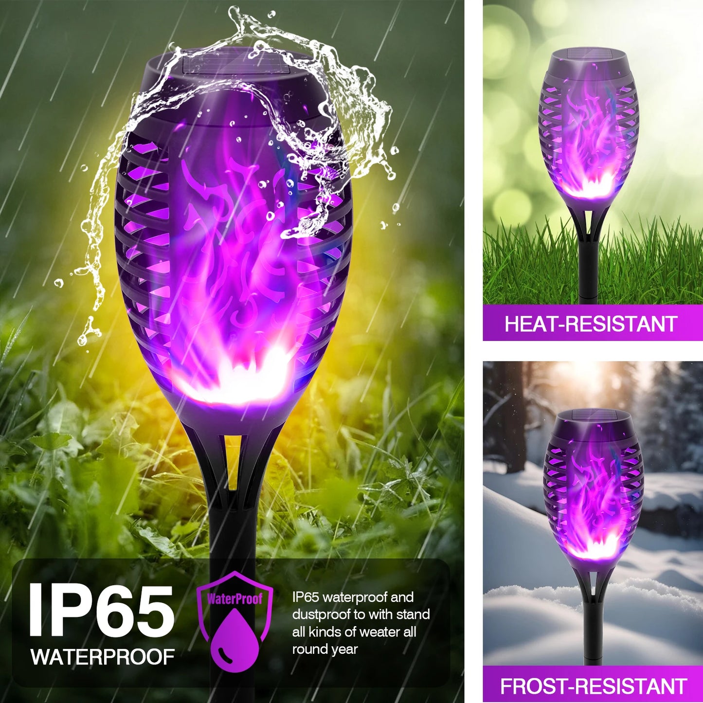 Green Solar Flame Light Outdoor with Flickering Flame, Waterproof, Lawn Ground Inserted Landscape for Garden, Decorations, Yard and Patio