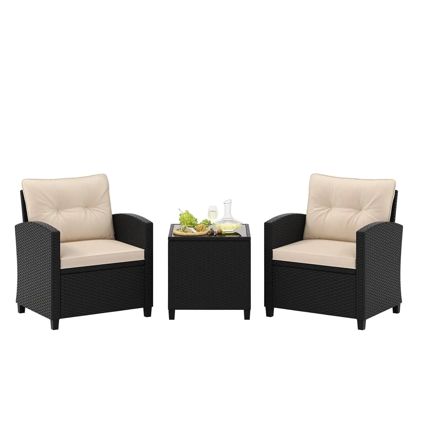 3-Piece Patio Furniture Set – PE Rattan Wicker Sofa Set with Washable Cushions & Tempered Glass Table