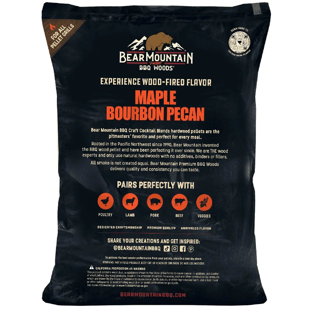 Natural Maple Bourbon Pecan BBQ Wood Pellets 20lbs- Premium Grilling Smoking Fuel Hardwood Flavor- Infusion BBQ Cooking
