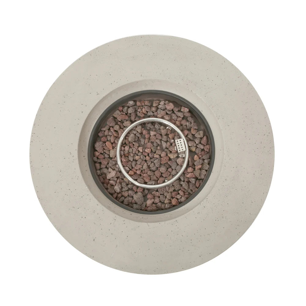 M138 Round Outdoor Concrete Propane Fire Pit-Modern Light Grey for Patio- Garden and Backyard. No Assembly Needed for Camping