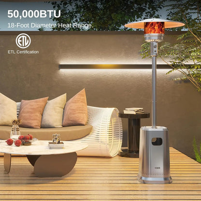 50,000 BTU Outdoor Patio Heater with Stainless Steel Burner, Table Design and Wheels for Home and Commercial Use