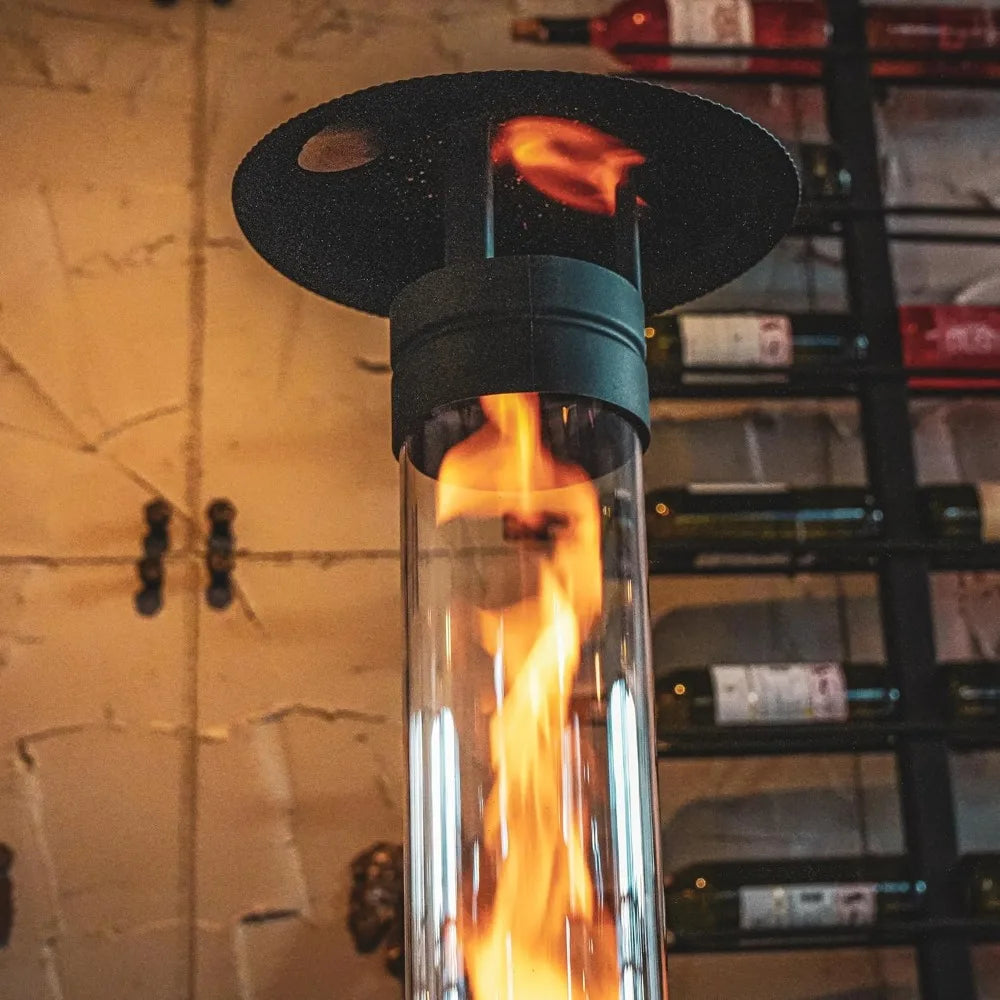 Portable Wood Pellet Patio Heater with Smokeless Flame, Wheels & Easy Cleanout.