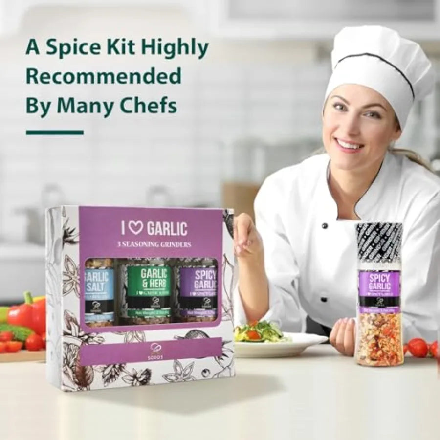 Spice Seasoning Set of 9 with Integrated Grinders- Individual Spice Grinder Pure and Fresh Perfect for BBQ Seasoning Gift Set