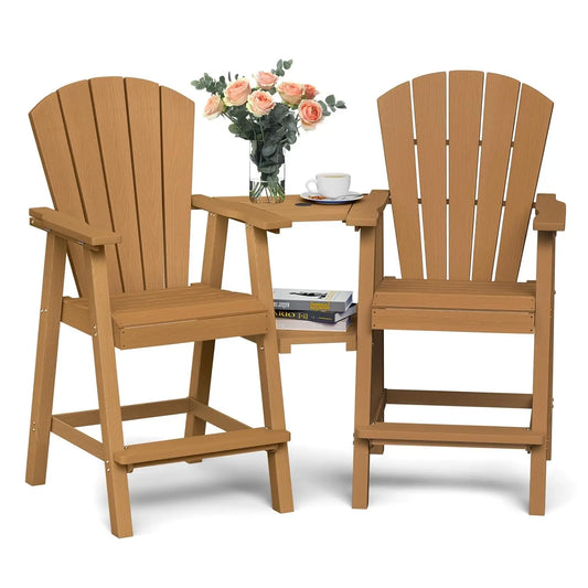 Set of 2 HDPE Tall Adirondack Chairs with Connecting Tray, All-Weather Design
