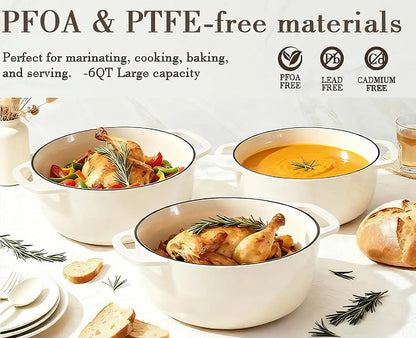 6QT Enameled Cast Iron Dutch Oven, Heavy-Duty Pot for Bread, Braising & Soups, Oven Safe, Includes Gloves