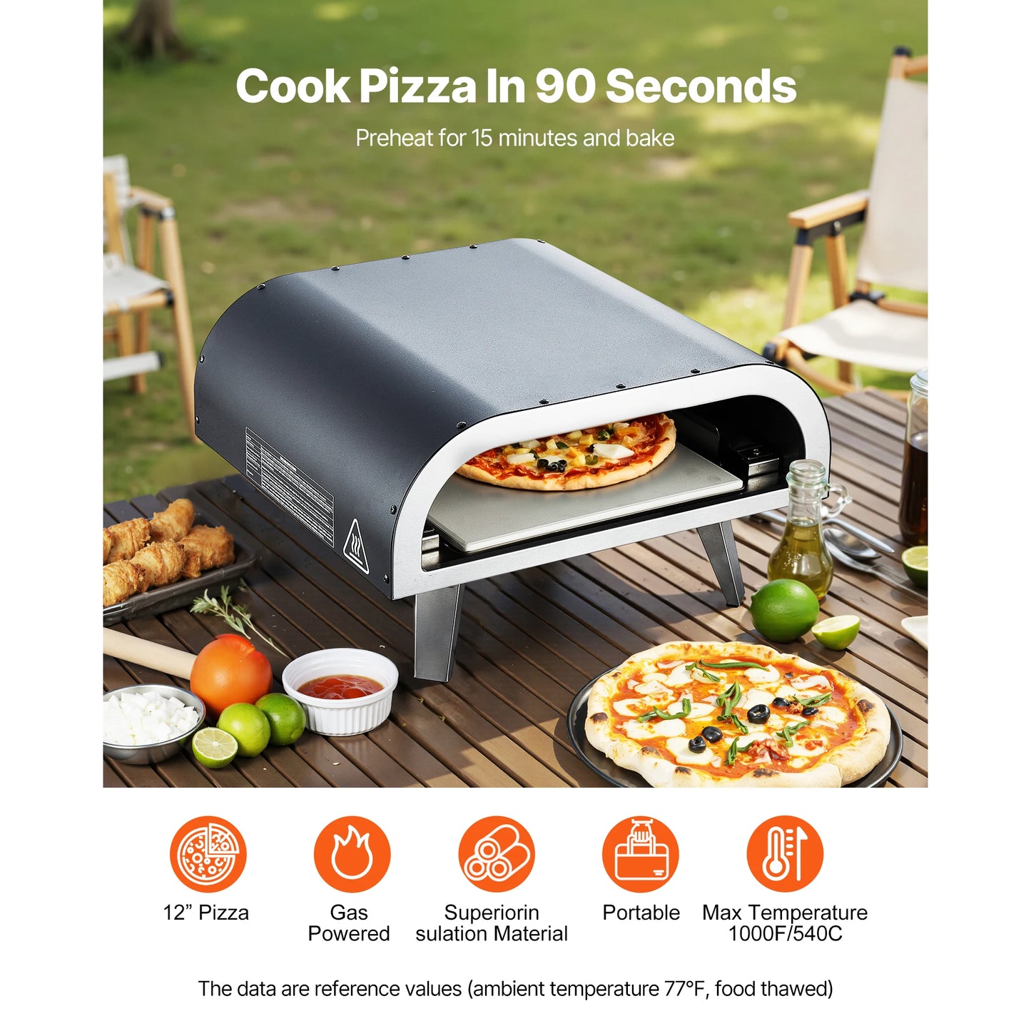 SucceBuy 12" Portable Propane Outdoor Pizza Oven – Includes Pizza Stone & Carry Bag.