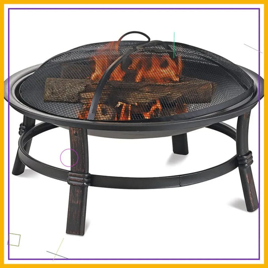 Outdoor Wood Burning Patio Heater with Spark Guard and Log Grate, 29.3 Inch Diameter, Outdoor Fire Pit