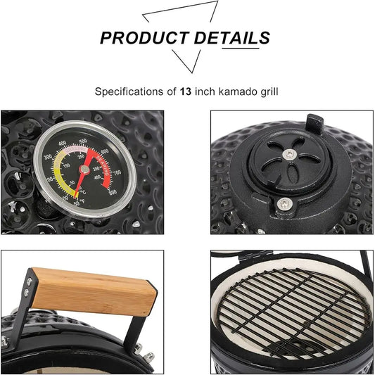 13" Portable Ceramic Charcoal Grill & Smoker
