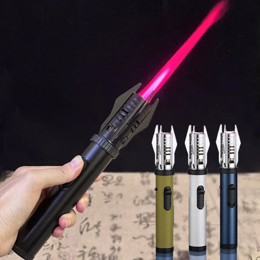 Planet Lightsaber Metal Torch Lighter – Windproof 360° Turbine Jet Flame for BBQ, & Cigars (Butane)