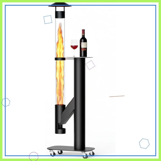 71" Outdoor Smokeless Pellet Heater with Wheels, Glass Fire Tube for Patio, Backyard & Camping