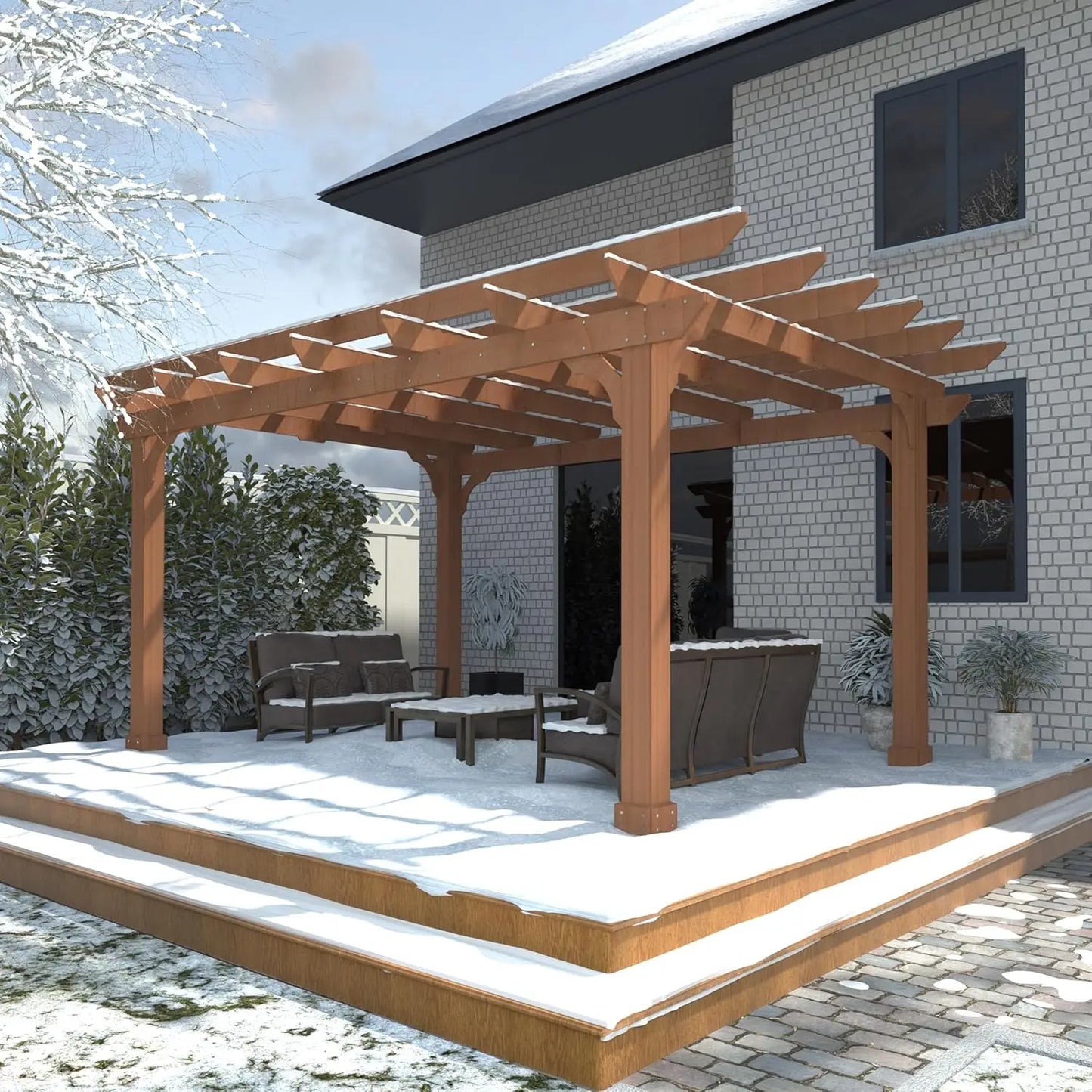 10' x 12' Cedar Wood Pergola with Flat Roof, Outdoor Gazebo for Patio, Deck & Backyard