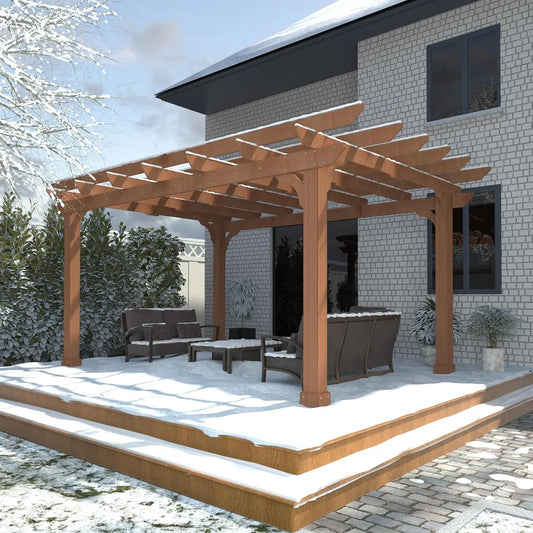 10' x 12' Cedar Wood Pergola with Flat Roof, Outdoor Gazebo for Patio, Deck & Backyard