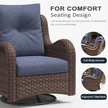 6-Piece Outdoor Patio Furniture Set – Rattan Wicker Sectional with Swivel Rocker Chairs & Ottomans