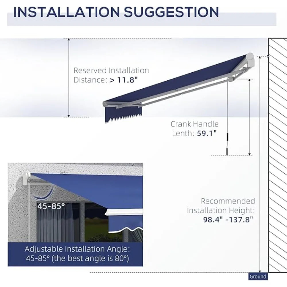 13' x 8' Retractable Patio Awning with Manual Crank & UV-Resistant Fabric
