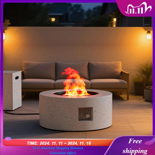 30" Round Propane Fire Pit Table - 50K BTU with Lid, Rocks Tank Storage and Cover - Round Gas Fire Pits for Outside Customized