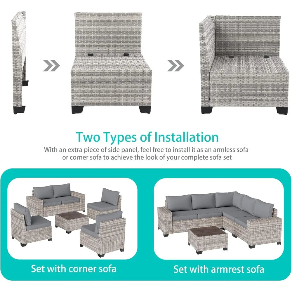 12-Piece Outdoor Wicker Patio Furniture Set, Sectional Sofa Conversation Set with Thick Cushions & Side Table