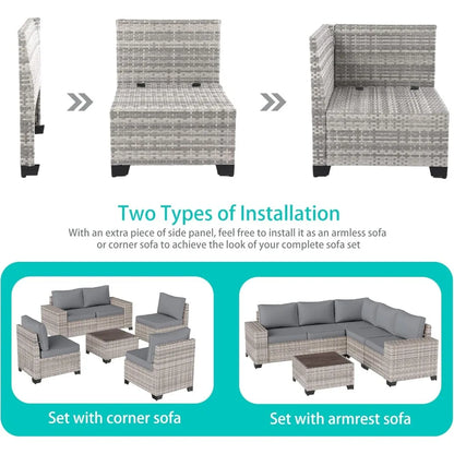 12-Piece Outdoor Wicker Patio Furniture Set, Sectional Sofa Conversation Set with Thick Cushions & Side Table