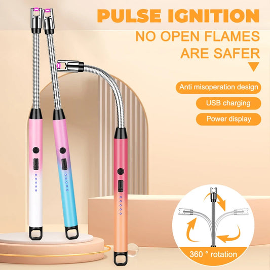 3-Piece USB Rechargeable Electric Lighter Set – 360° Rotating Windproof Lighters with LED Display