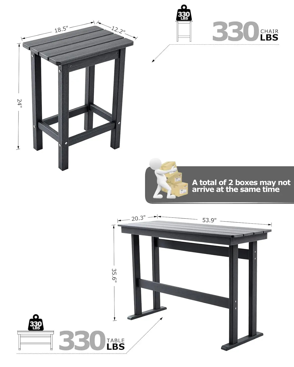 3-Piece Outdoor Bar Set – HDPE High-Top Table & 2 Chairs for Patio, Balcony, or Poolside (Gray)