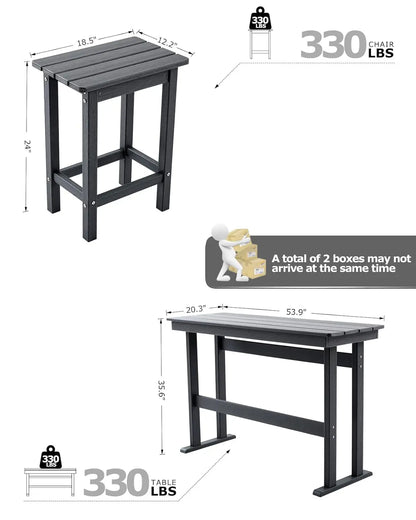 3-Piece Outdoor Bar Set – HDPE High-Top Table & 2 Chairs for Patio, Balcony, or Poolside (Gray)
