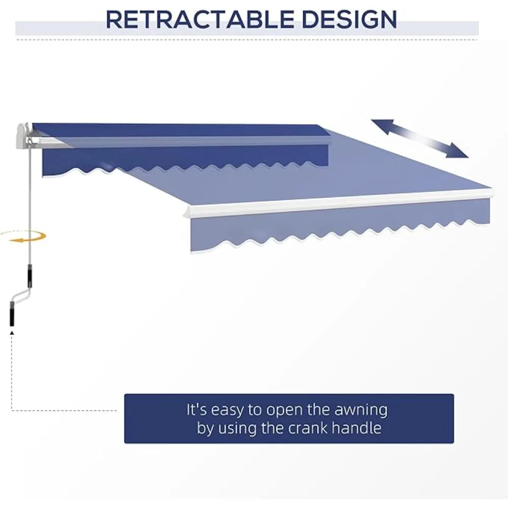 13' x 8' Retractable Patio Awning with Manual Crank & UV-Resistant Fabric