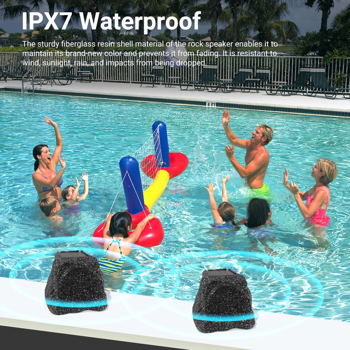 Herdio 8" Outdoor Bluetooth Rock Speakers, Waterproof IPX7, Solar-Powered, 240W, TWS, Rechargeable Battery